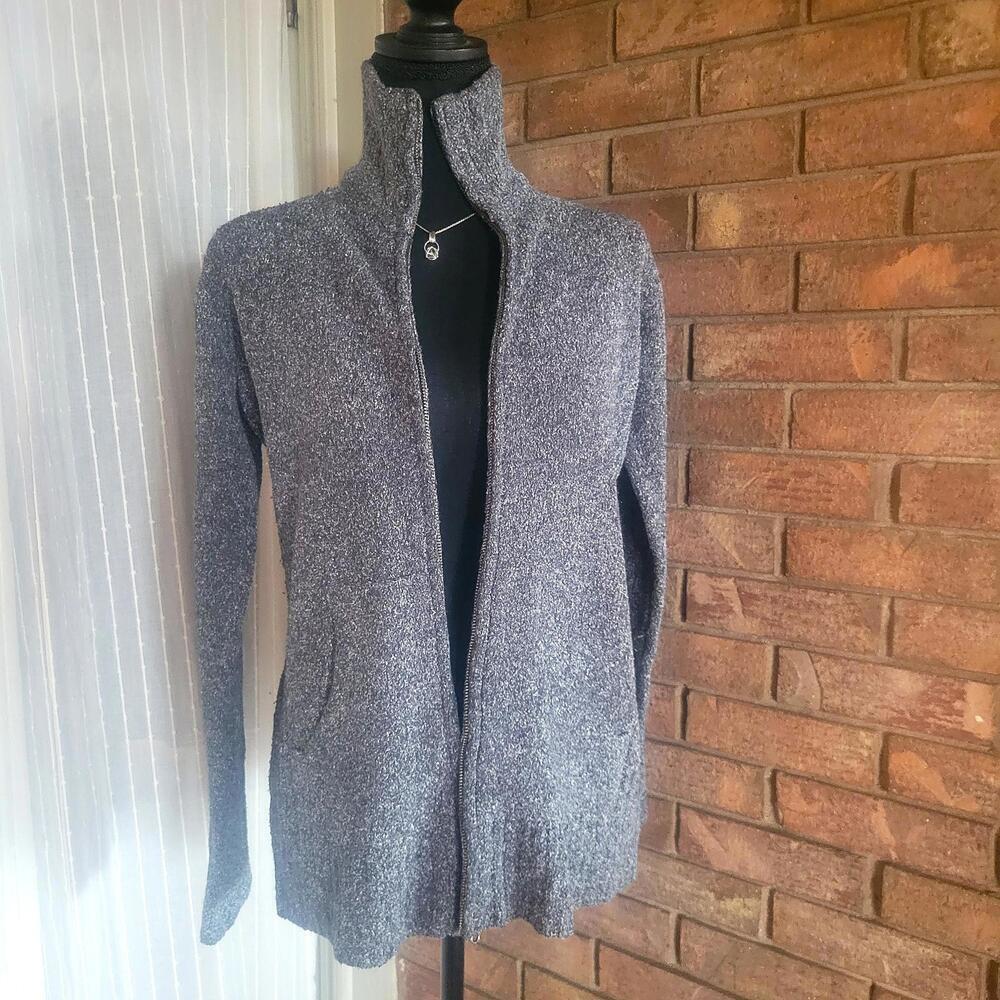 Columbia Women's Full-Zip Charcoal Marled Sweater Pockets Ribbed Hem - Size M - Picture 2 of 9
